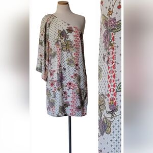 Hello Miss One Shoulder Floral Multicolor Date Night Brunch Cocktail Tunic Dress